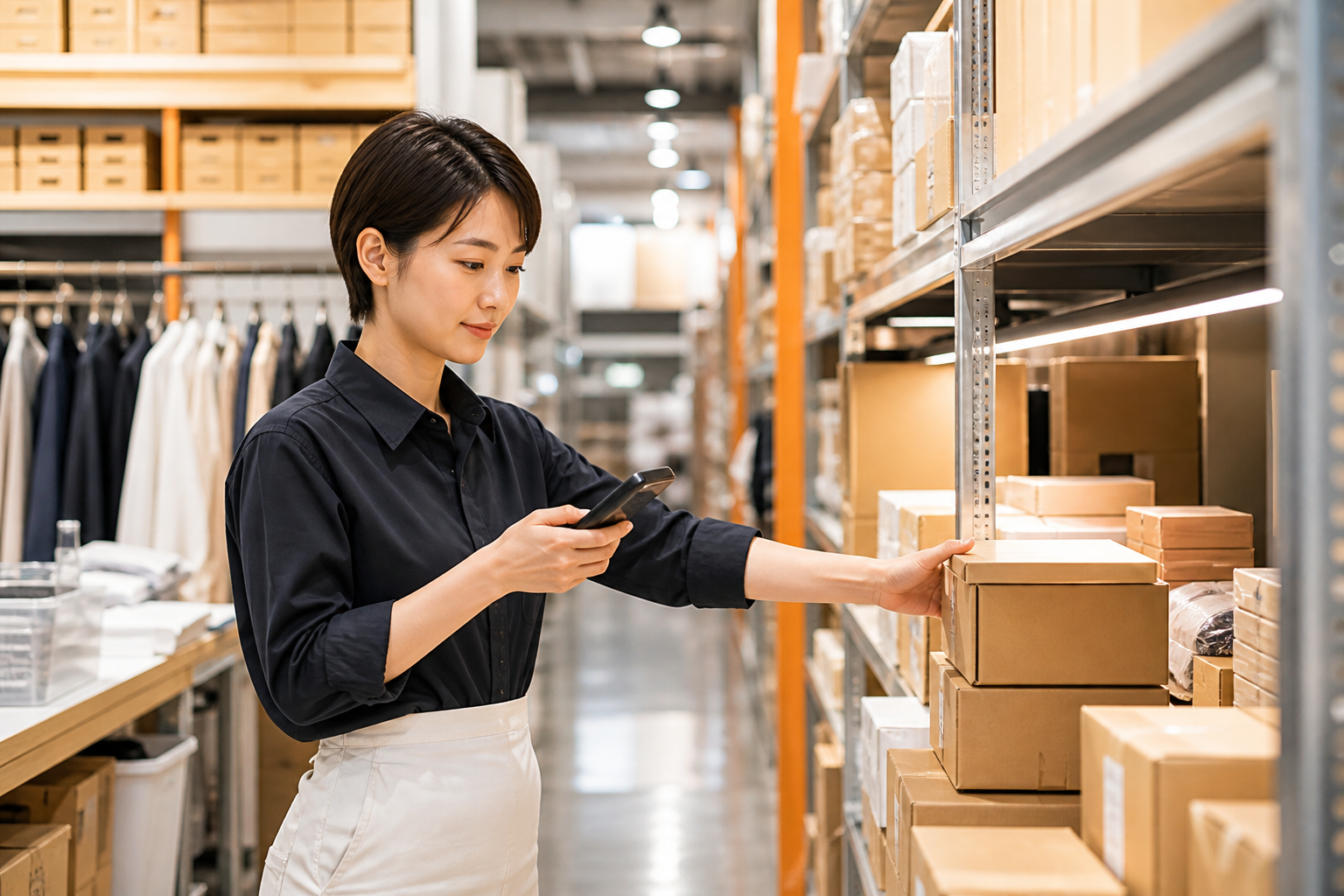 小売・物流の現場でハンディ端末を使い業務する様子